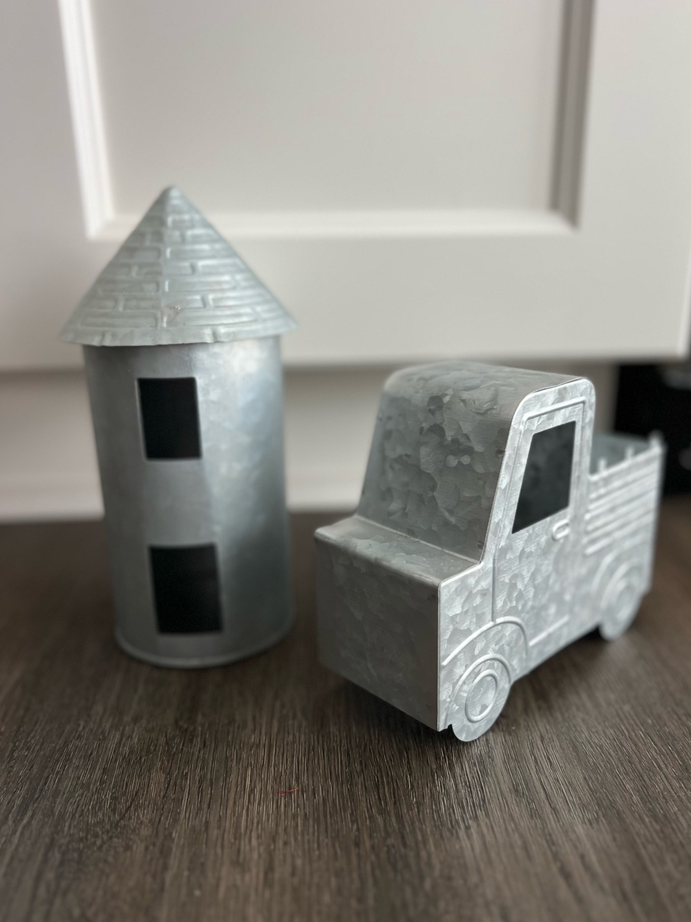 Galvanized Metal Truck and Silo Decorative Set - Silver